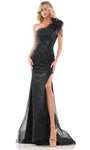 Sexy Off the Shoulder Natural Waistline Beaded Draped Asymmetric Mesh Slit Wrap Mermaid Prom Dress with a Brush/Sweep Train