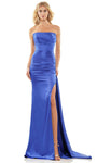 Sophisticated Strapless Ruched Lace-Up Slit Fitted Open-Back Straight Neck Sheath Natural Waistline Sheath Dress/Evening Dress