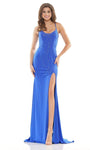 Floor Length Sleeveless Spaghetti Strap Scoop Neck Sheath Natural Waistline Back Zipper Slit Lace-Up Beaded Open-Back Sheath Dress/Prom Dress with a Brush/Sweep Train