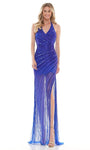 V-neck Sheath Sleeveless Natural Waistline Halter Faux Wrap Sequined Fitted Sheer Slit Beaded Open-Back Back Zipper Mesh Striped Print Floor Length Sheath Dress/Evening Dress