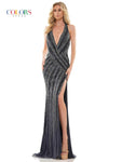 Sophisticated V-neck Natural Waistline Sleeveless Sheath Floor Length Back Zipper Slit Open-Back Sequined Fitted Glittering Mesh Faux Wrap Beaded Halter Plunging Neck Sheath Dress with a Brush/Sweep T