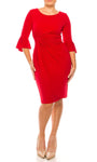 Cocktail Above the Knee Empire Waistline Fitted Ruched Faux Wrap Bell Sleeves Sheath Scoop Neck Sheath Dress