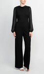 Sophisticated Back Zipper Sheer Jeweled Open-Back Bell Sleeves Natural Waistline Collared High-Neck Floor Length Jumpsuit