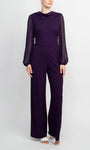 Sophisticated Natural Waistline Floor Length Open-Back Back Zipper Jeweled Sheer Bell Sleeves Collared High-Neck Jumpsuit