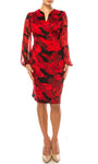 Sophisticated V-neck Natural Waistline Floral Print Sheath Short Sheer Back Zipper Long Sleeves Sheath Dress