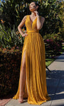 Tall A-line V-neck Illusion Slit Natural Waistline Plunging Neck Evening Dress with a Brush/Sweep Train