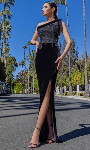 Sophisticated Strapless Natural Waistline Floor Length Open-Back Beaded Fitted Illusion Slit Asymmetric Back Zipper Wrap Sheath Sheath Dress/Evening Dress with a Brush/Sweep Train