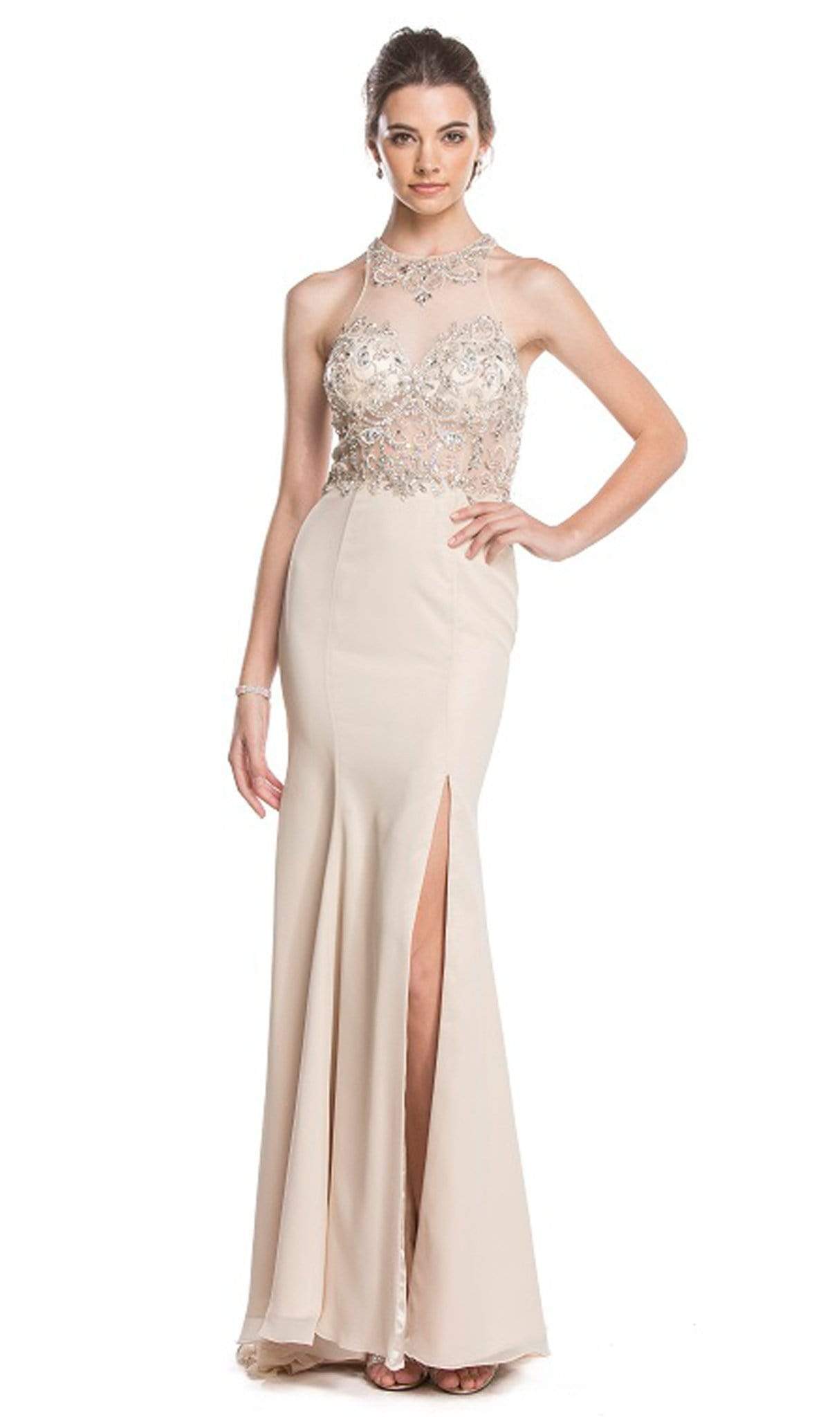Aspeed Design - Crystal Embellished Evening Dress with Slit
