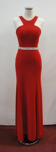 Sophisticated Sleeveless Floor Length Fit-and-Flare Sheath Natural Waistline Back Zipper Fitted Jeweled Neck Sheath Dress/Evening Dress/Prom Dress with a Brush/Sweep Train