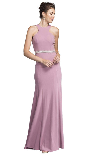 Sophisticated Natural Waistline Fit-and-Flare Sheath Back Zipper Fitted Floor Length Sleeveless Jeweled Neck Sheath Dress/Evening Dress/Prom Dress with a Brush/Sweep Train