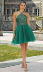 A-line Sleeveless Natural Waistline Glittering Embroidered Cutout Back Zipper Halter Cocktail Short Tulle Party Dress