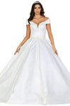 Sophisticated Floor Length Lace-Up Sheer Pleated Off the Shoulder Natural Princess Seams Waistline Wedding Dress