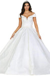 Sophisticated Natural Princess Seams Waistline Off the Shoulder Floor Length Lace-Up Sheer Pleated Wedding Dress