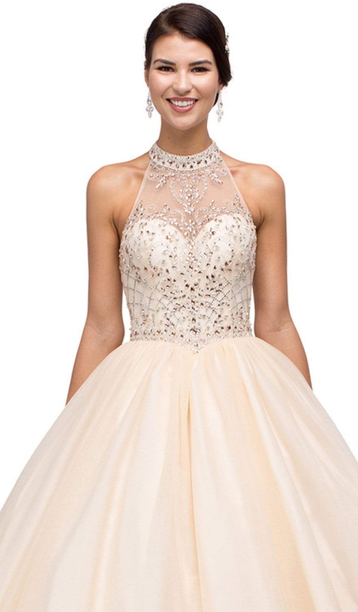 Dancing Queen - 1136 Illusion Halter Beaded Quinceanera Gown
