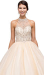 Natural Waistline Polyester Sleeveless Halter Sweetheart Illusion Beaded Evening Dress/Quinceanera Dress With a Ribbon