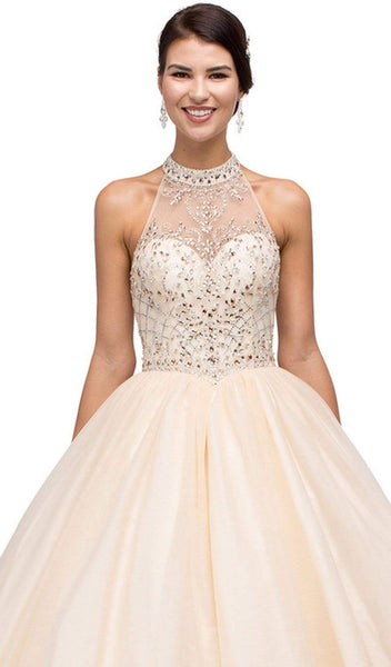 Polyester Natural Waistline Halter Sweetheart Sleeveless Illusion Beaded Evening Dress/Quinceanera Dress With a Ribbon