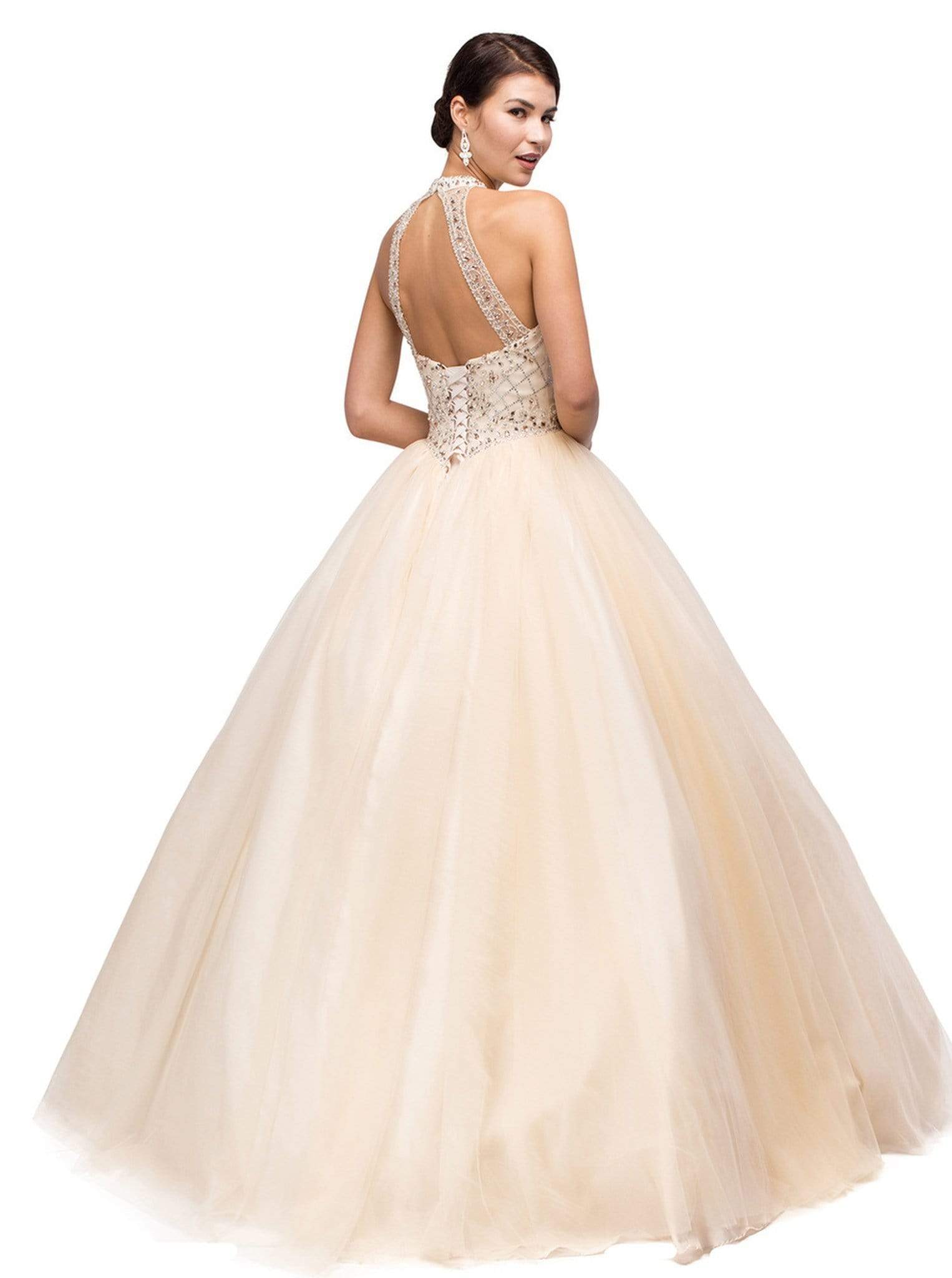 Dancing Queen - 1136 Illusion Halter Beaded Quinceanera Gown