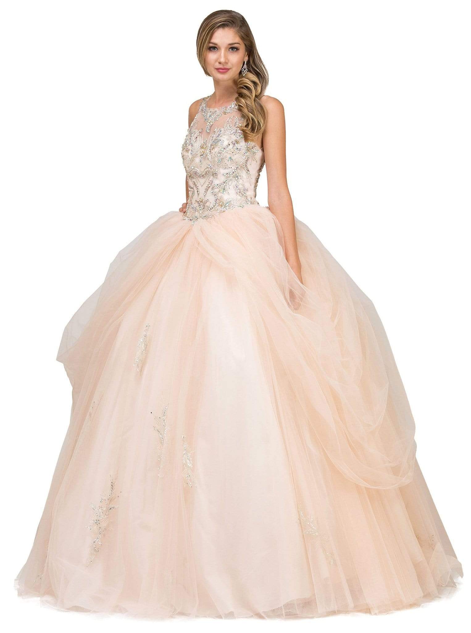 Dancing Queen - 1179 Jeweled Draped Illusion Ballgown
