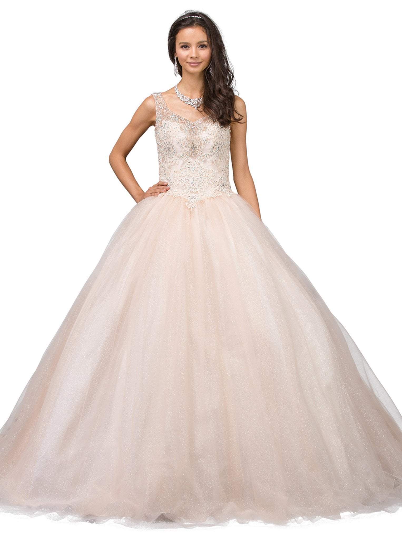 Dancing Queen - 1201 Sleeveless Embellished V-neck Quinceanera Ballgown