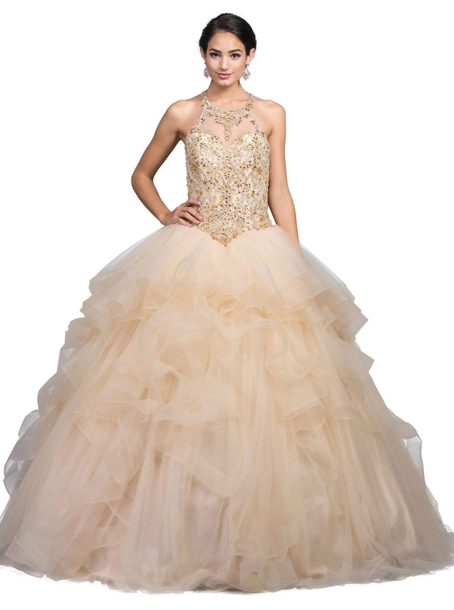 Dancing Queen - 1231 Embellished Halter Quinceanera Ballgown
