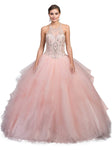 Sophisticated Sleeveless Basque Waistline Fitted Tiered Jeweled Lace-Up Open-Back Sheer Halter Sweetheart Quinceanera Dress