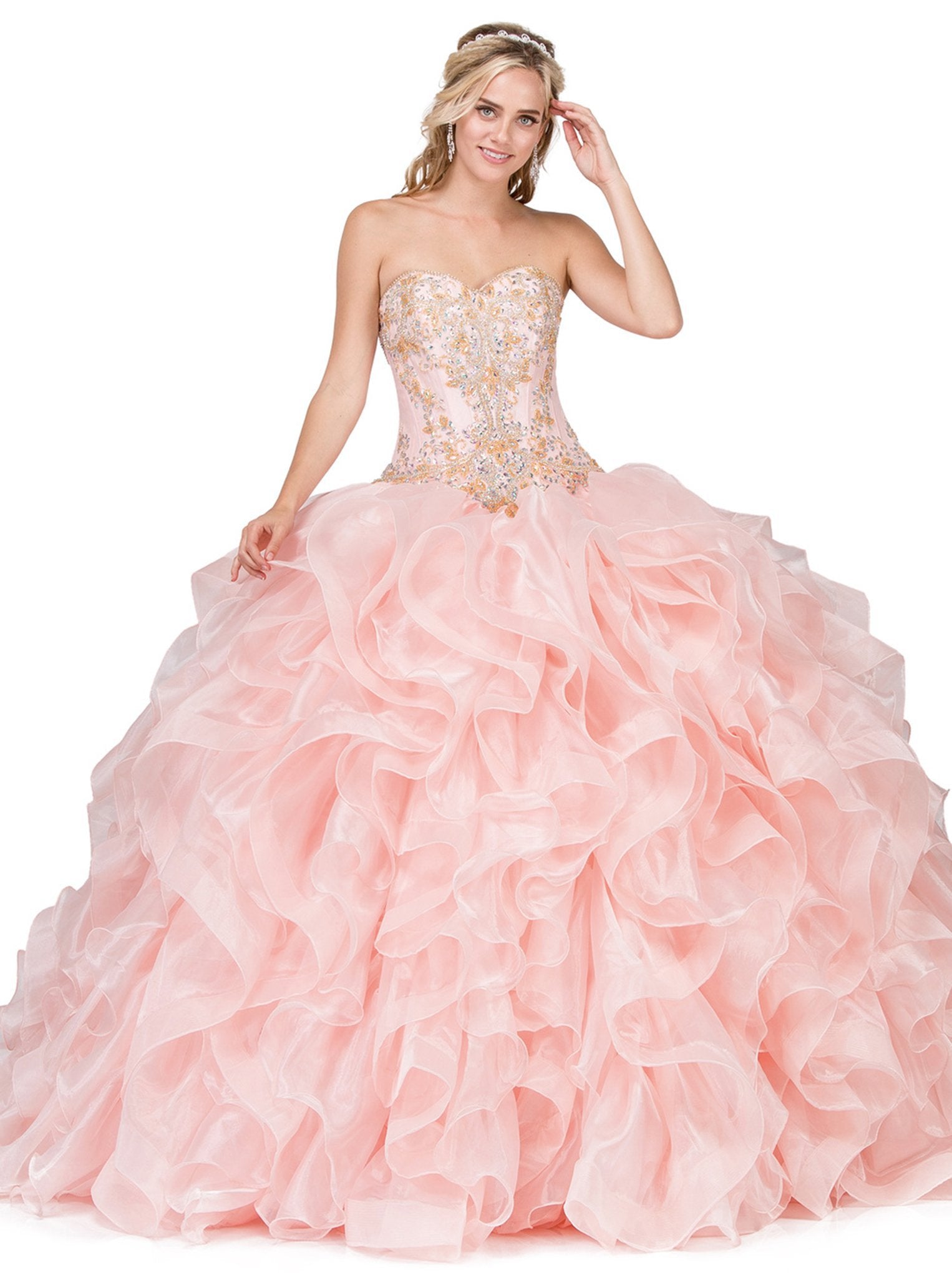 Dancing Queen - 1250 Strapless Embroidered Ruffled Quinceanera Gown