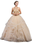 Basque Waistline Sleeveless Open-Back Sheer Lace-Up Halter Sweetheart Quinceanera Dress