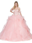 Corset Waistline Off the Shoulder Organza Sweetheart Lace-Up Fitted Beaded Ball Gown Evening Dress With Ruffles