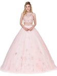 Jeweled Neck Sleeveless Keyhole Applique Floral Print Quinceanera Dress