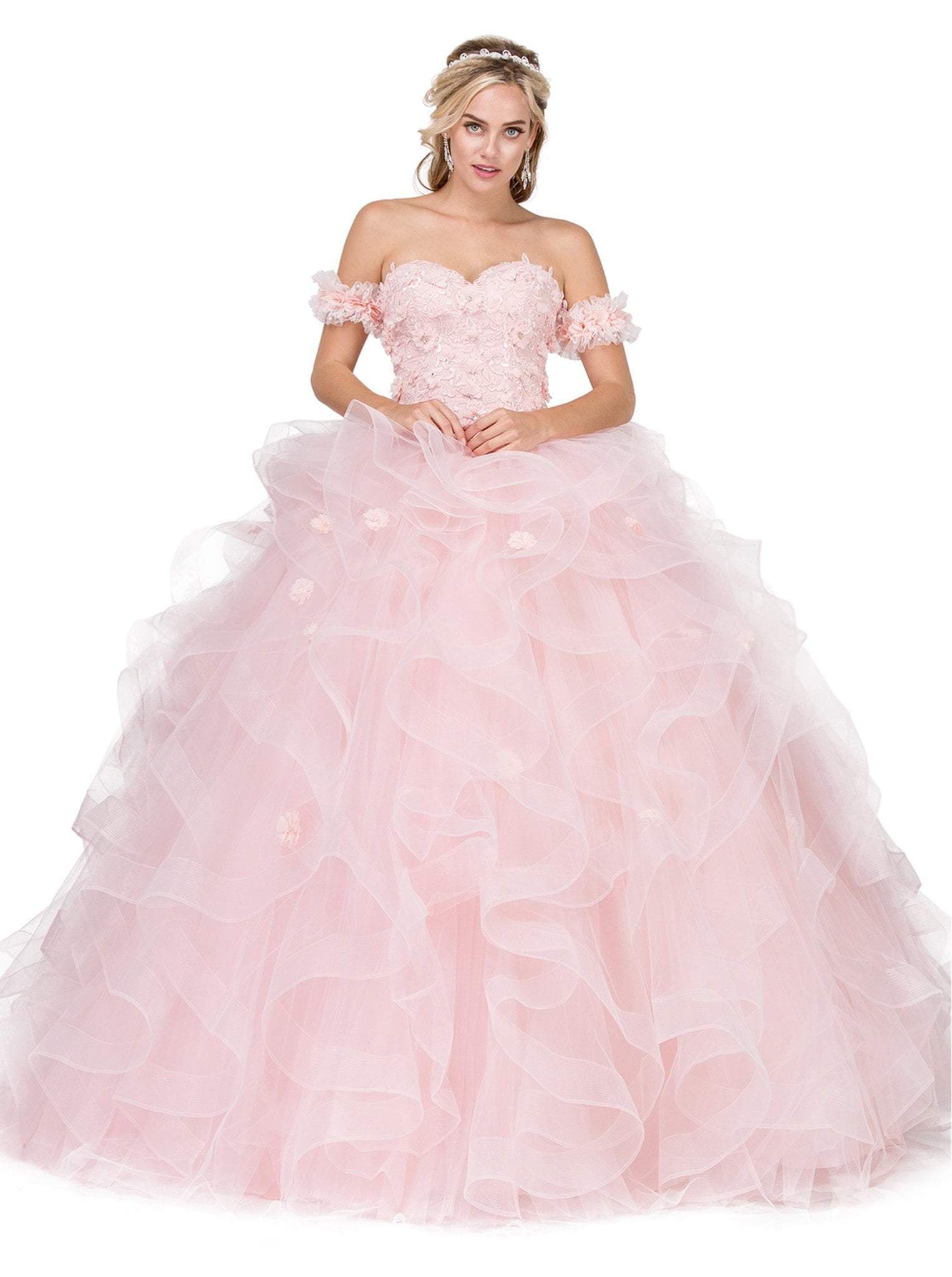 Dancing Queen - 1322 Floral Applique Ruffled Quinceanera Ballgown