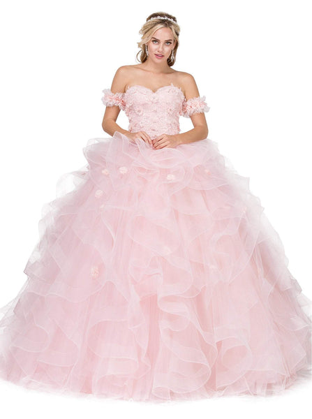 Basque Waistline Sweetheart Off the Shoulder Crystal Applique Fitted Lace-Up Floral Print Quinceanera Dress With Ruffles