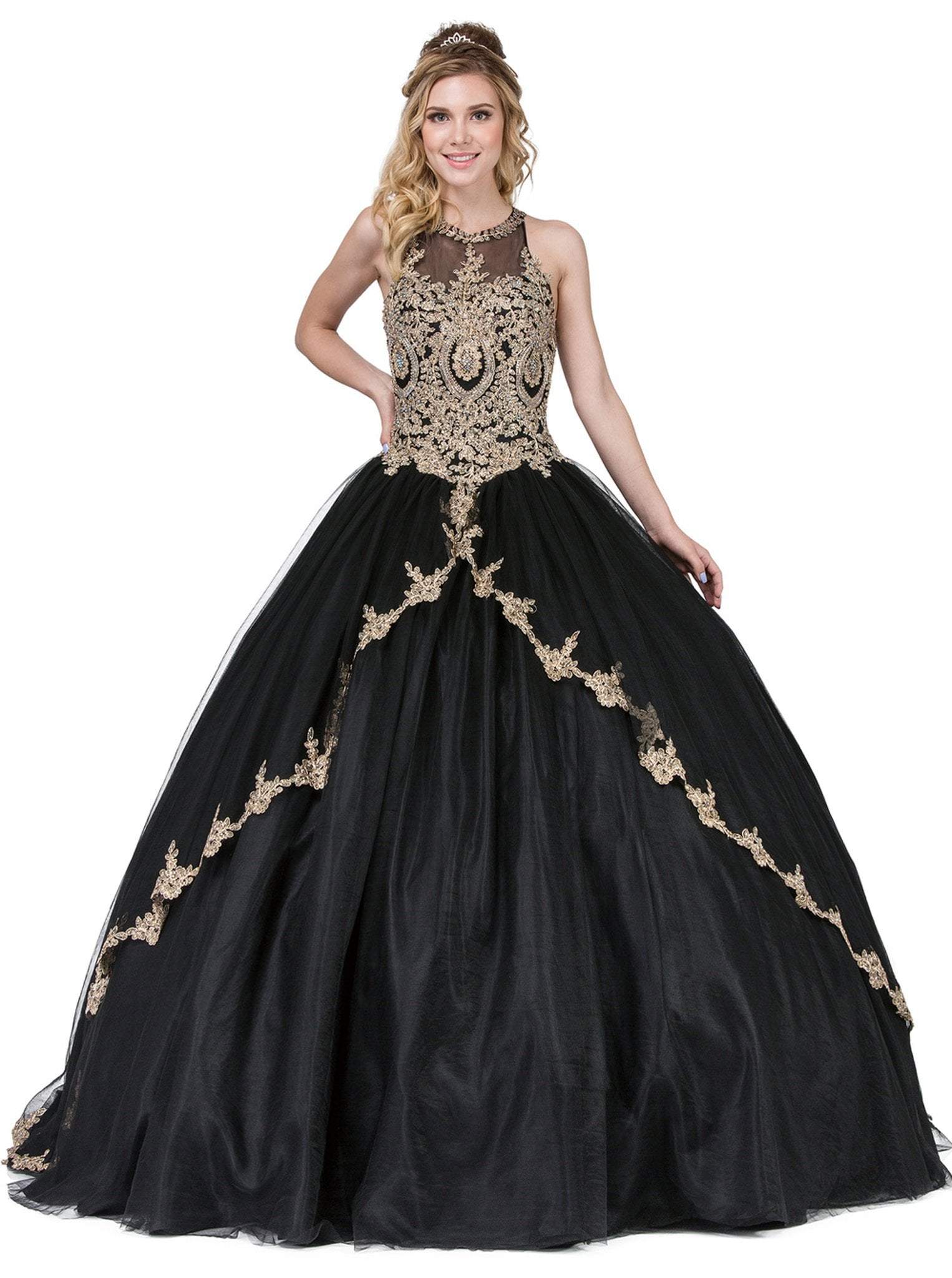 Dancing Queen - 1326 Gilded Illusion Halter Quinceanera Ballgown