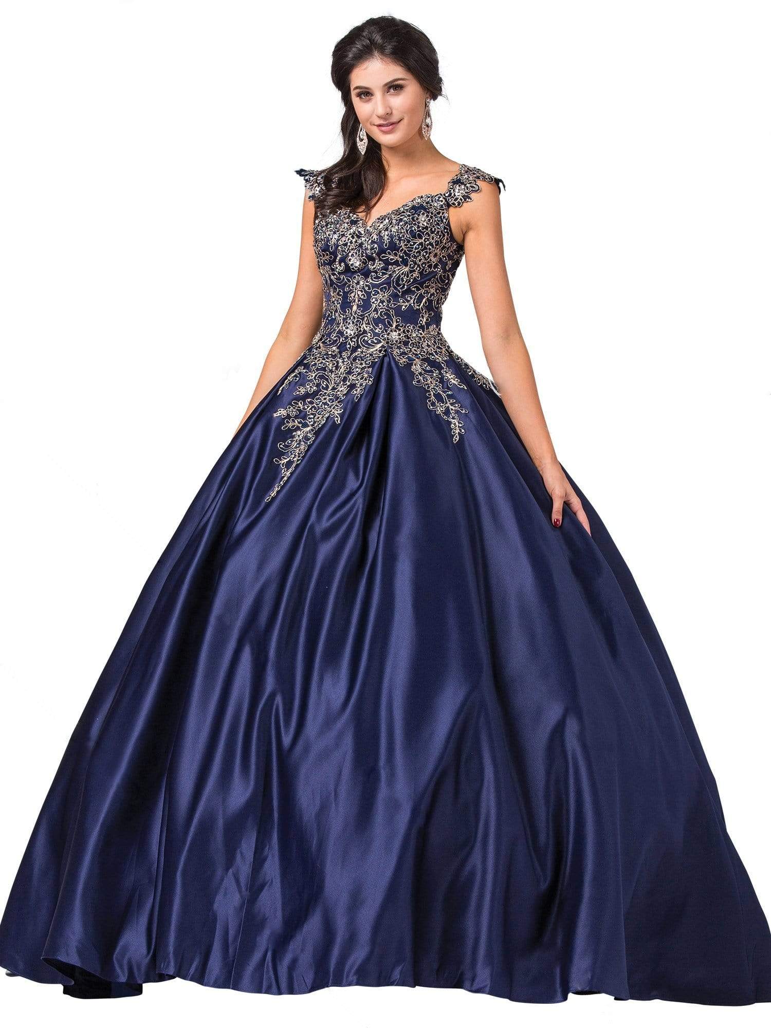 Dancing Queen - 1344 Cap Sleeve Floral Gilt-Appliqued Ballgown
