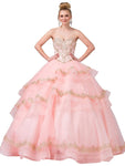 Strapless Lace-Up Applique Tiered Basque Corset Waistline Sweetheart Dress With Rhinestones