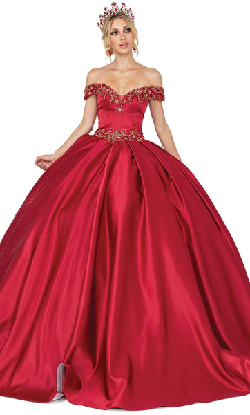 Sophisticated Illusion Pleated Beaded Off the Shoulder Basque Corset Waistline Quinceanera Dress with a Brush/Sweep Train