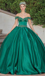 Sophisticated Basque Corset Waistline Illusion Beaded Pleated Off the Shoulder Quinceanera Dress with a Brush/Sweep Train