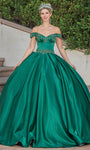 Sophisticated Basque Corset Waistline Pleated Illusion Beaded Off the Shoulder Quinceanera Dress with a Brush/Sweep Train