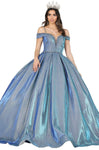Cold Shoulder Sleeves Off the Shoulder Plunging Neck Sweetheart Natural Waistline Lace-Up Sheer Pleated Open-Back Fitted Quinceanera Dress with a Brush/Sweep Train