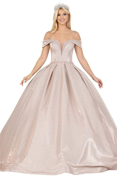 Cold Shoulder Sleeves Off the Shoulder Open-Back Sheer Fitted Pleated Lace-Up Plunging Neck Sweetheart Natural Waistline Quinceanera Dress with a Brush/Sweep Train