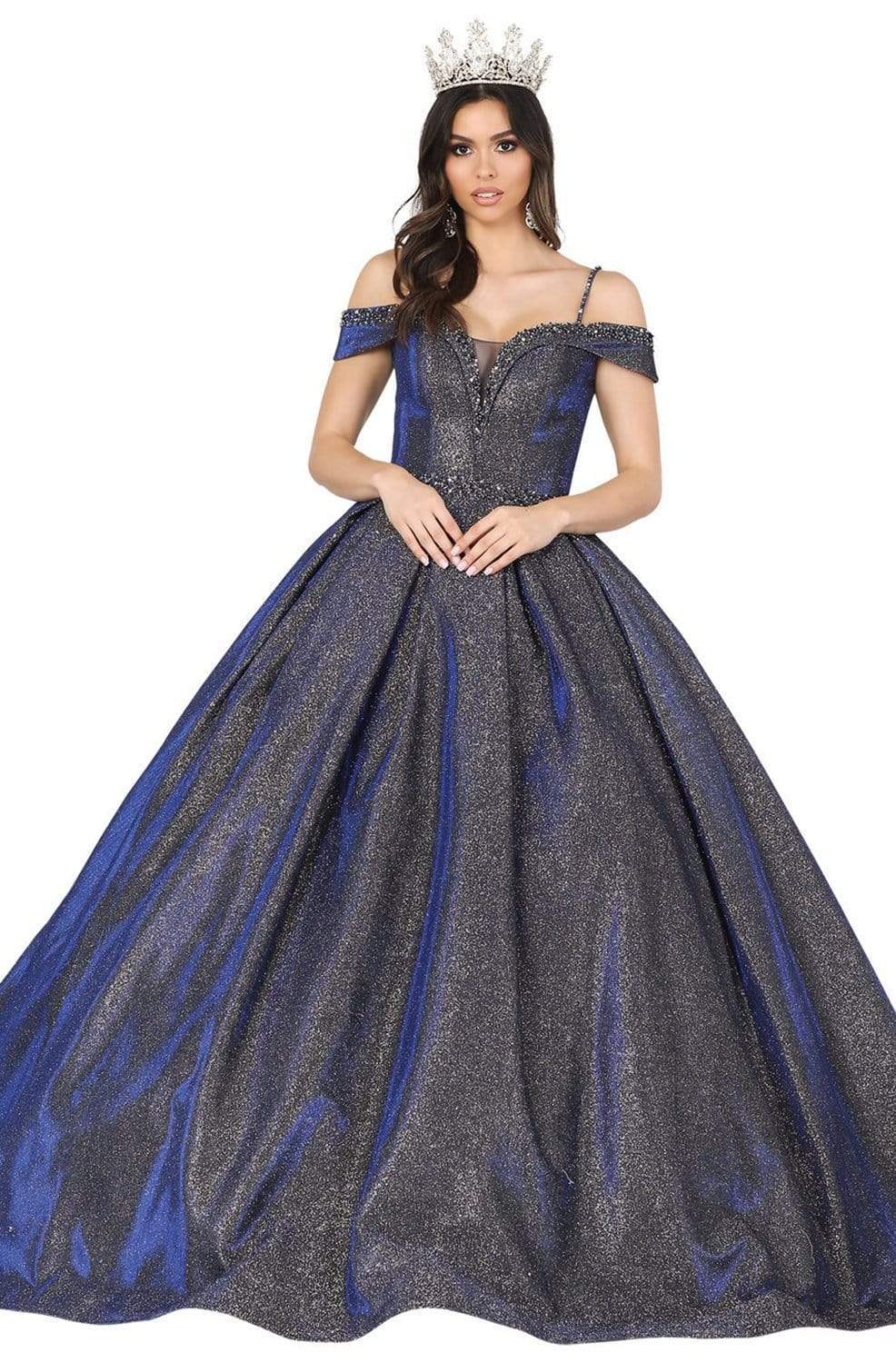 Dancing Queen - 1506 Embellished Deep Off-Shoulder Pleated Ballgown
