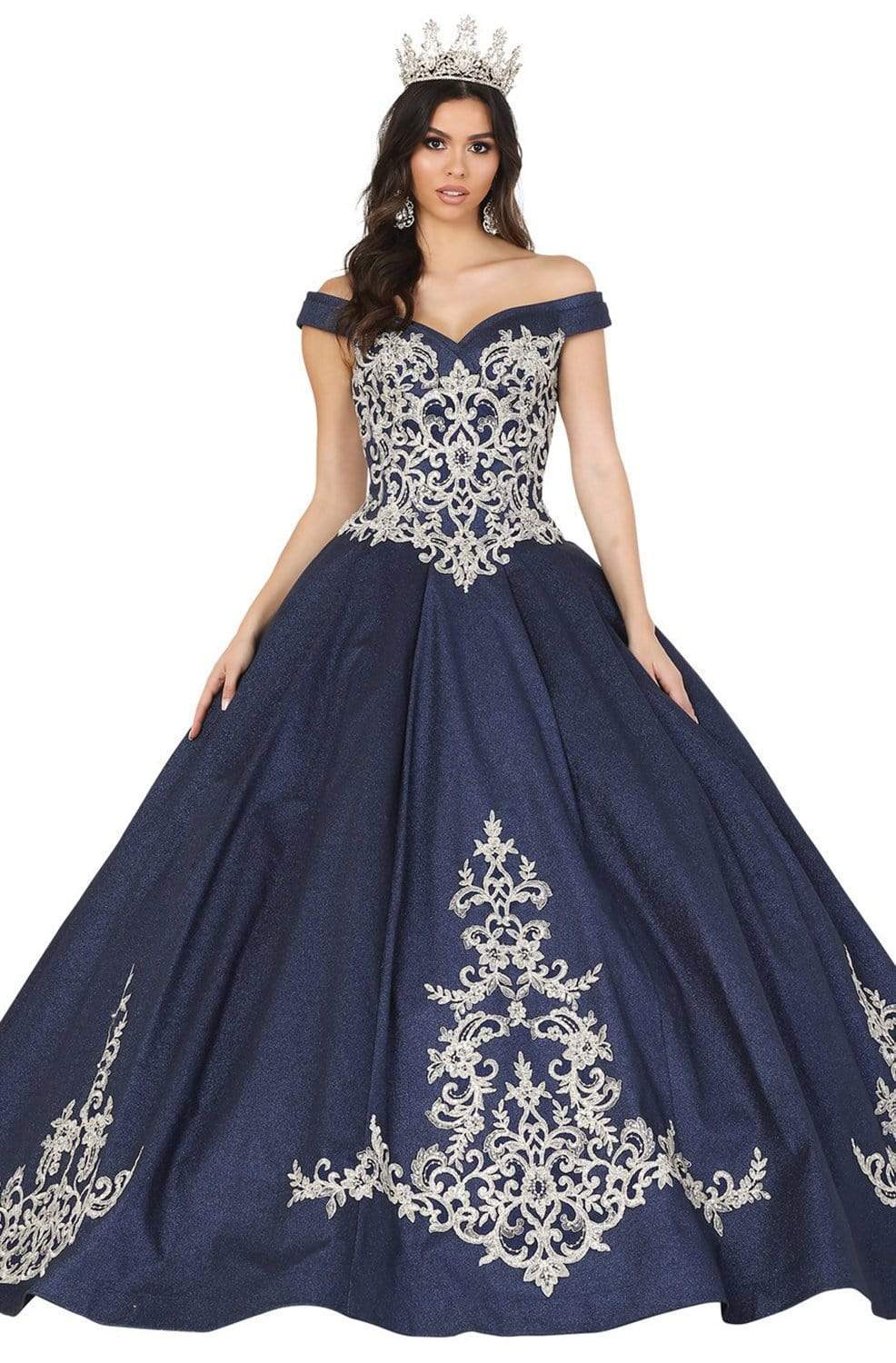 Dancing Queen - 1507 Embroidered Off-Shoulder Ballgown With Train
