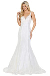 V-neck Lace Open-Back Fitted Natural Waistline Sleeveless Mermaid Dress with a Brush/Sweep Train