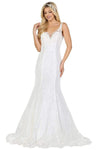 V-neck Natural Waistline Mermaid Sleeveless Lace Fitted Open-Back Dress with a Brush/Sweep Train