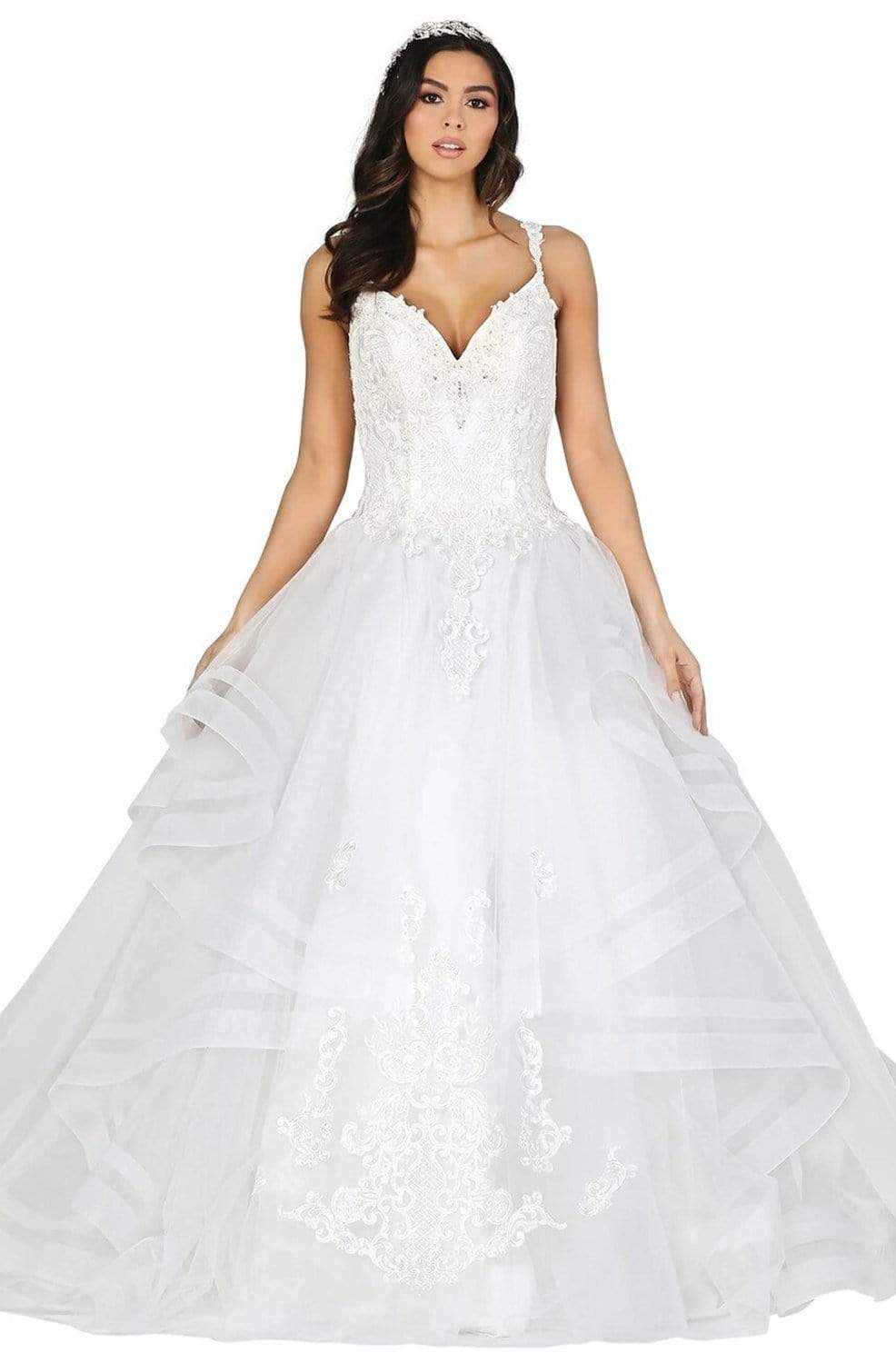 Dancing Queen - 152 Lace Plunging V-neck Ballgown
