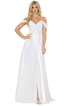 A-line V-neck Lace Slit Applique Fitted Floor Length Off the Shoulder Natural Waistline Dress