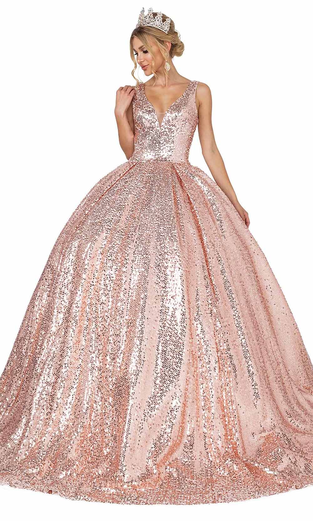 Dancing Queen - 1558 Sequin V-Neck Ballgown
