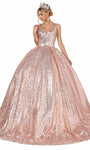 V-neck Sequined Illusion Sheer Corset Natural Waistline Sleeveless Dress with a Court Train