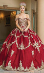 Embroidered Fitted Lace-Up Applique Natural Waistline Off the Shoulder Lace Ball Gown Quinceanera Dress with a Brush/Sweep Train