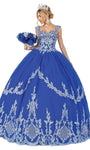 Sweetheart Fitted Tiered Applique Cap Sleeves Lace Basque Corset Waistline Dress with a Court Train With Rhinestones