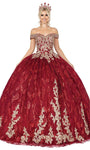 Sophisticated Basque Corset Waistline Lace Off the Shoulder General Print Glittering Applique Sweetheart Dress with a Court Train With Rhinestones